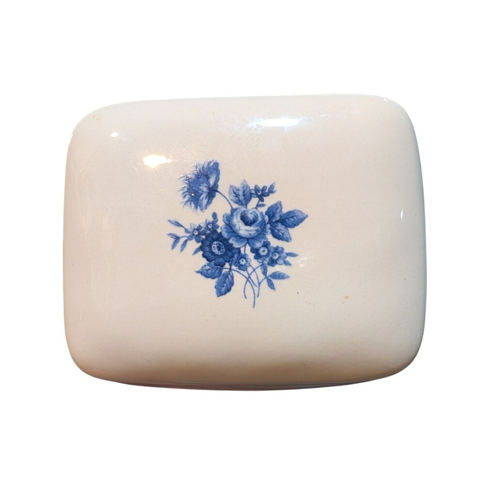Trinket Box - Cobalt Blue Nature Floral Design - Ceramic